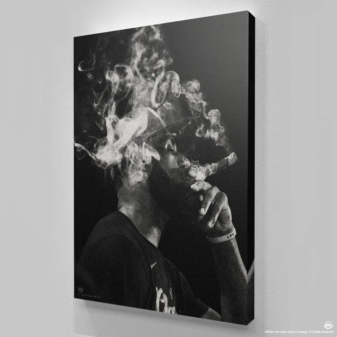 Artistic study showcasing the deep shadows and bright white smoke contrast in the photograph 'LeBron James - Job's Finished'.