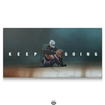 Wide shot of the motivational 'LeBron James - Keep Going' canvas print showcasing the full composition.