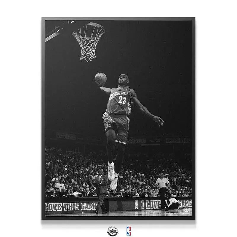 Close-up texture of the canvas surface featuring LeBron James - Kingdom Come, highlighting the monochrome contrast.