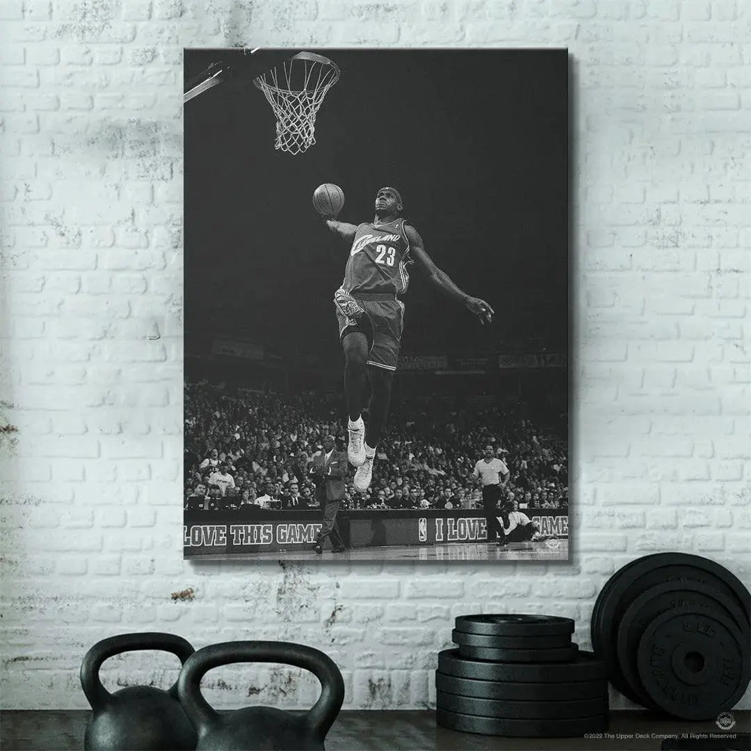 Detail shot focusing on LeBron James #23 jersey and the basketball in the powerful LeBron James - Kingdom Come image.