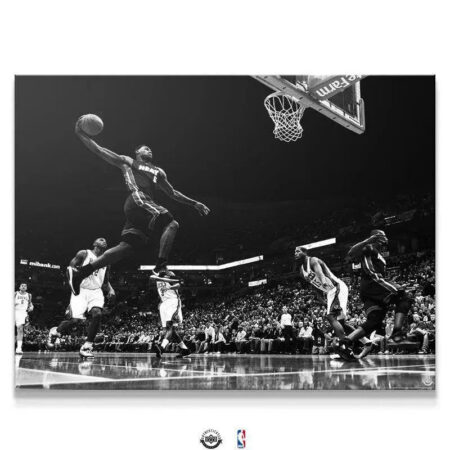 Full view of the action shot, 'LeBron James - Masterpiece', highlighting the polished court reflection.