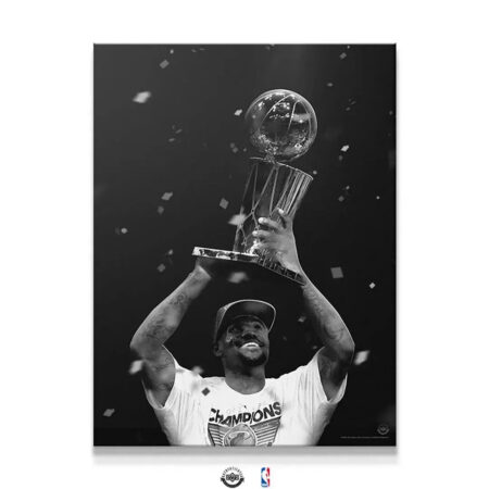 Close-up of LeBron James - The First celebrating, showing the confetti falling and joy on his face.