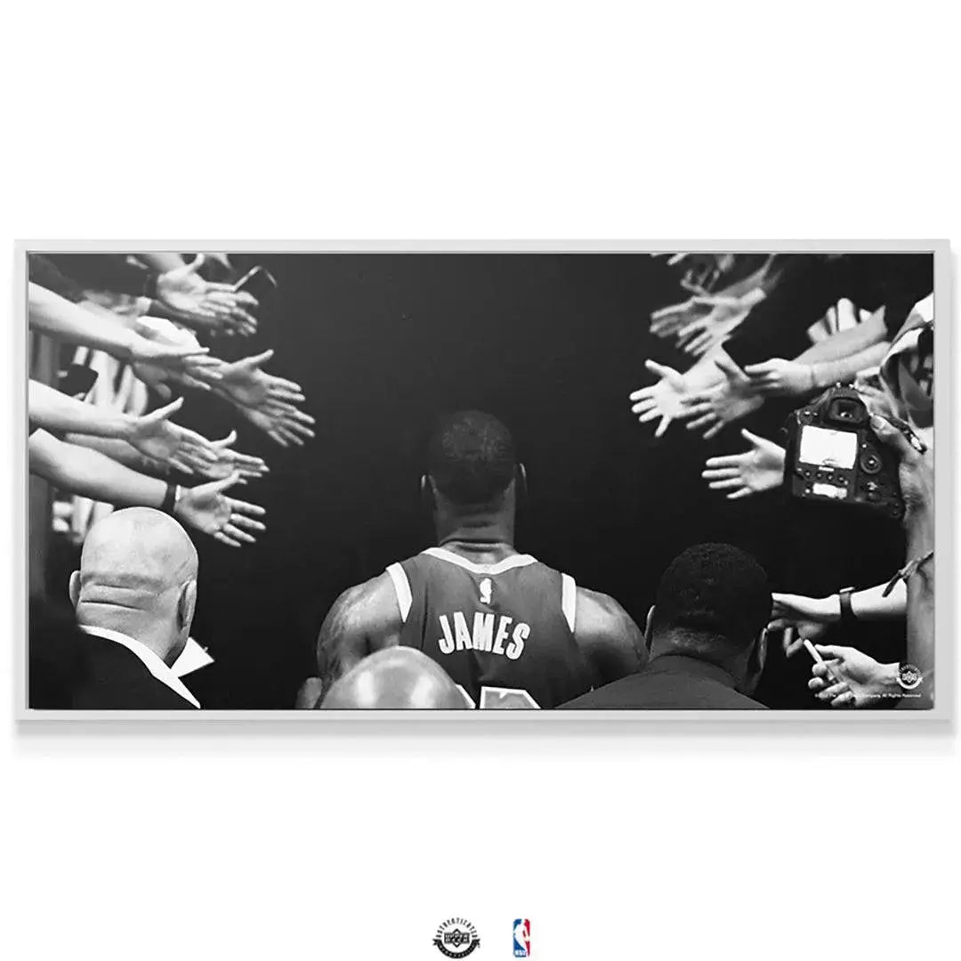 Monochromatic gallery wall display featuring the framed artwork 'LeBron James - Tunnel Vision'.