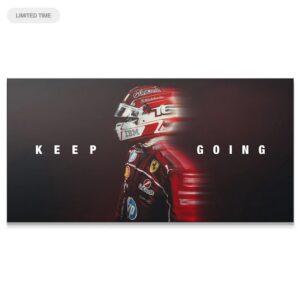 Leclerc – Keep Going Wall Art Close-up of Charles Leclerc's helmet and number 16 motion blur poster, titled Leclerc - Keep Going.