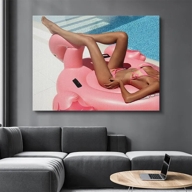 Modern wall art featuring a woman's silhouette in the iconic Leg Up angle by the pool.