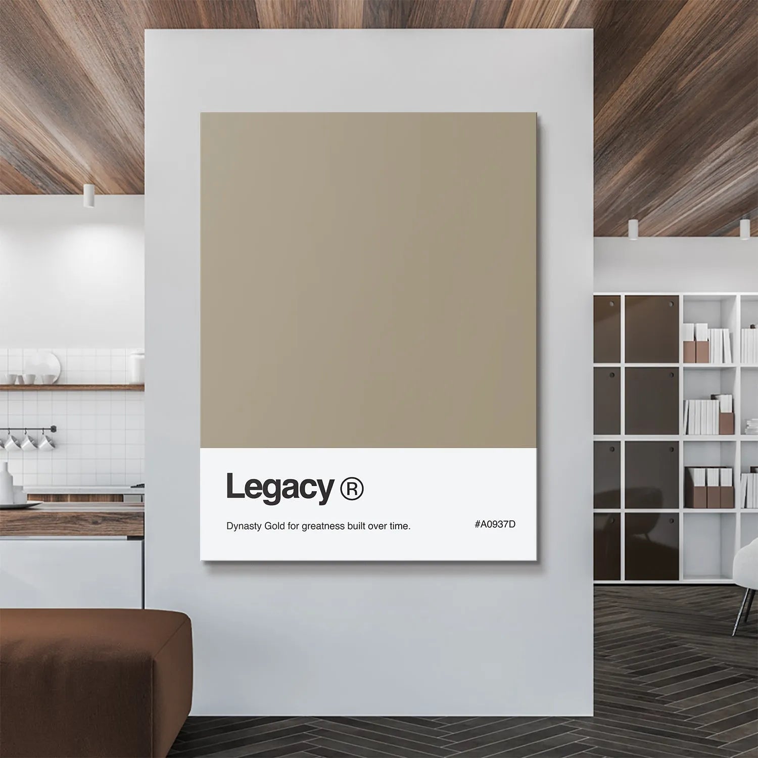 Swatch card of the Dynasty Gold hue displayed in the physical Legacy Palette collection.