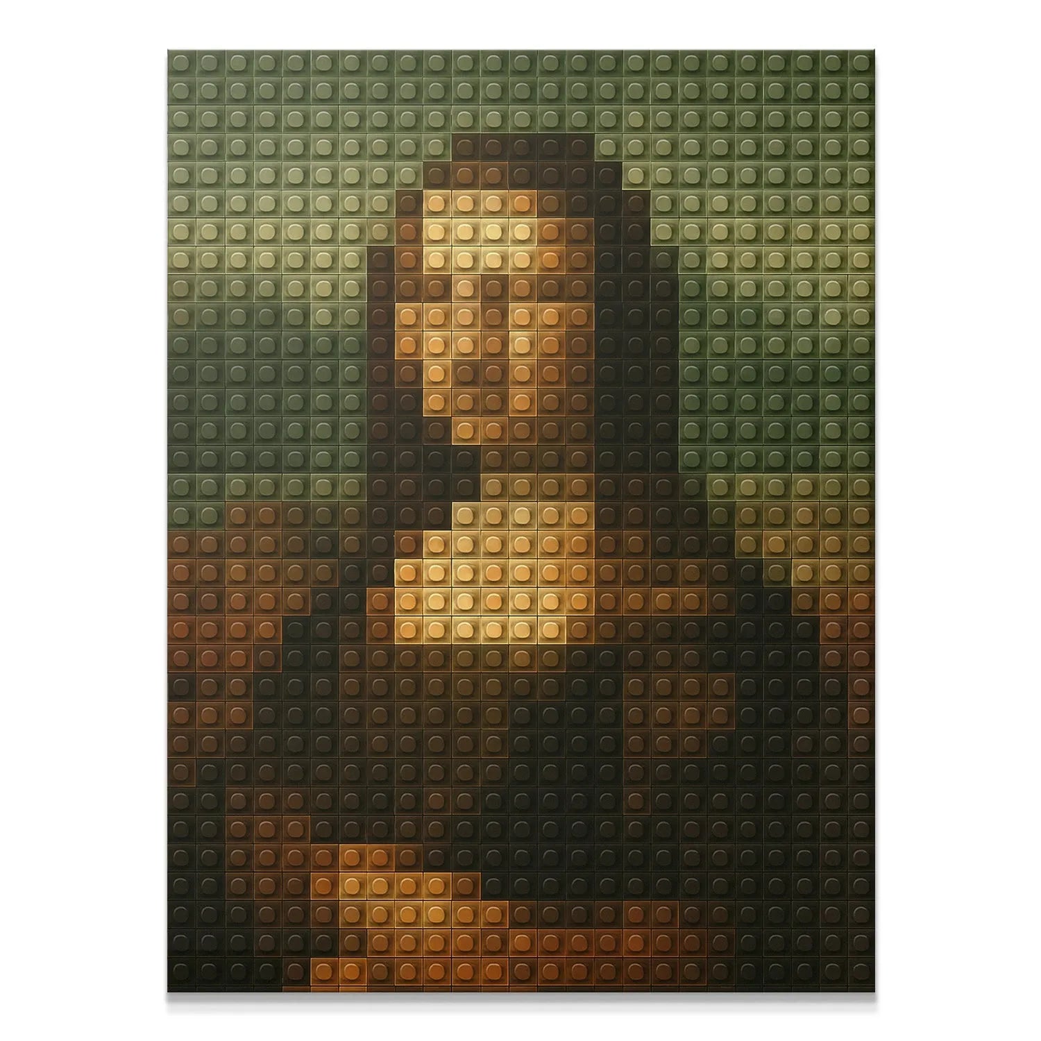 Full frontal view of the detailed Lego Lisa mosaic wall art print.