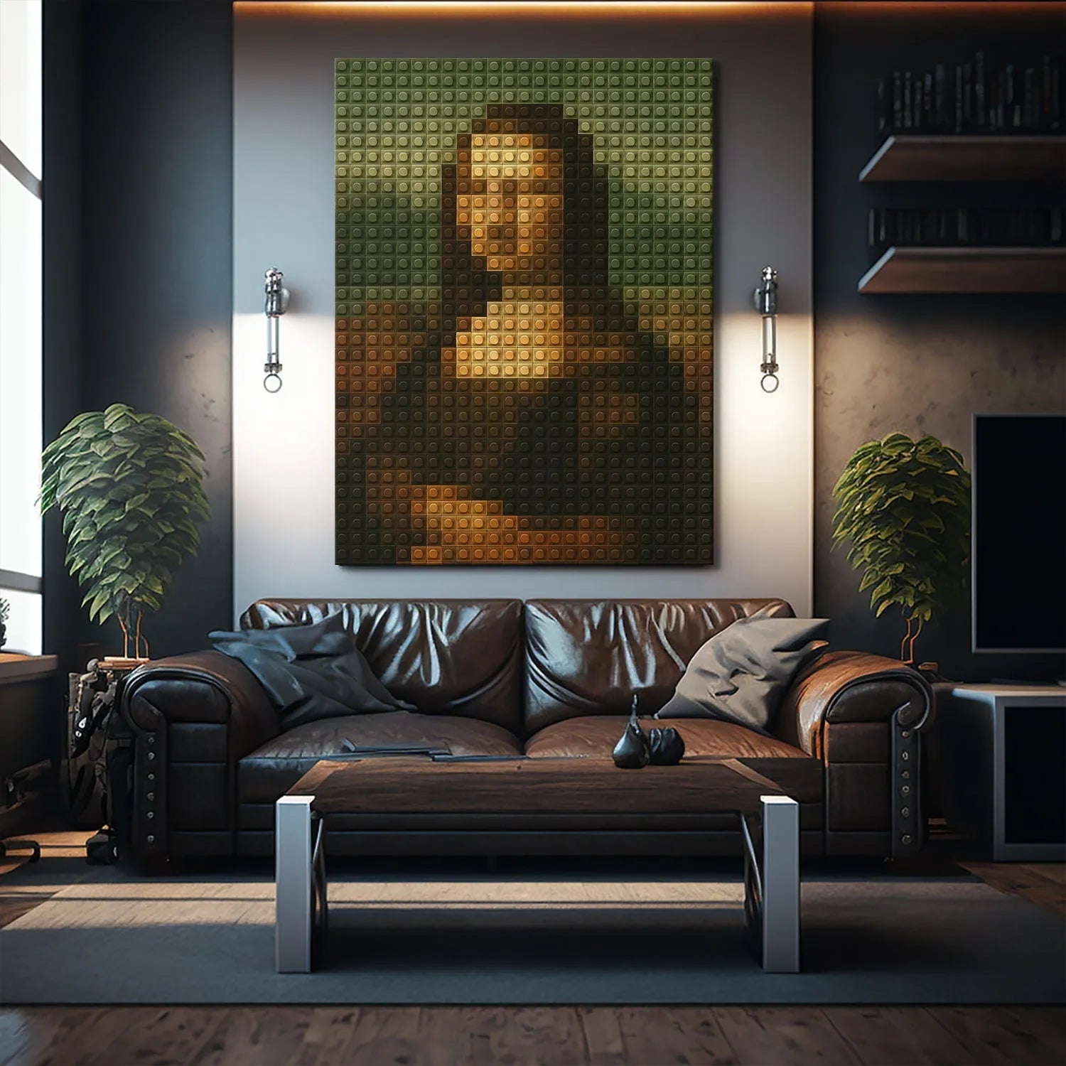 Cropped image highlighting the warm, amber glow effects on the chest area of the Lego Lisa.