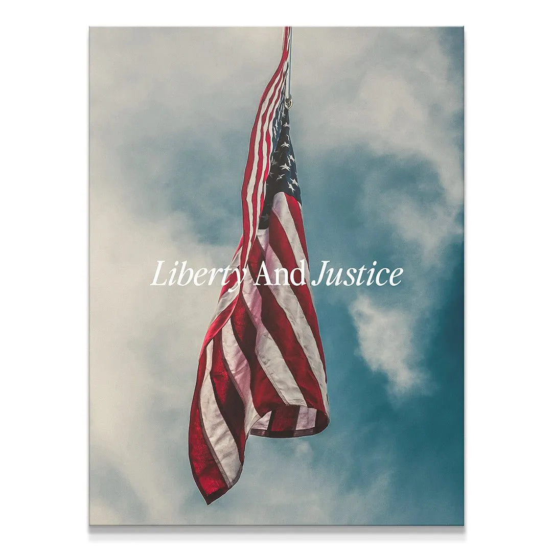 Close-up texture shot of the American flag canvas art titled Liberty & Justice, highlighting the fabric weave.