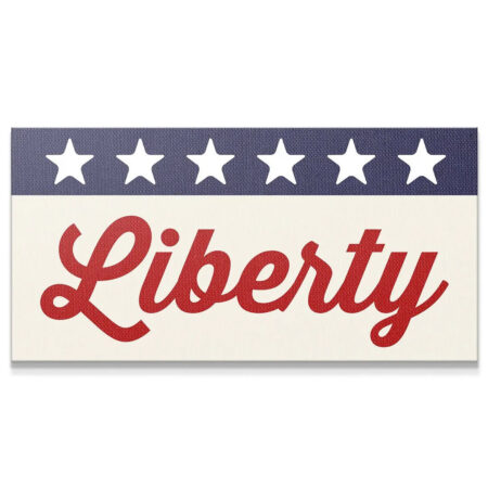 Close-up view of the textured red script lettering on the Liberty - Type Poster.