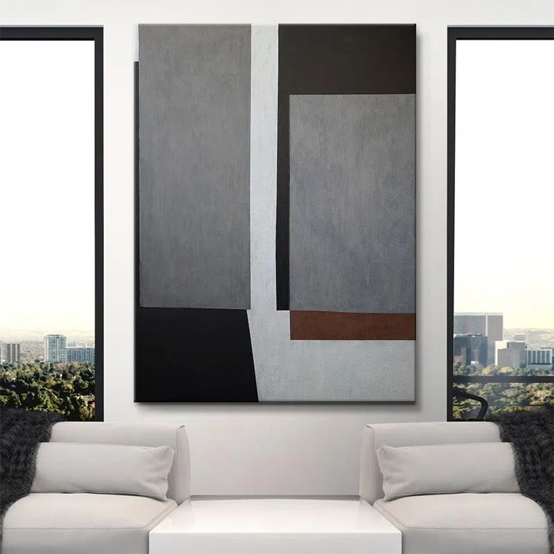 Angular perspective showing the depth and canvas edges of the structured Libra painting.
