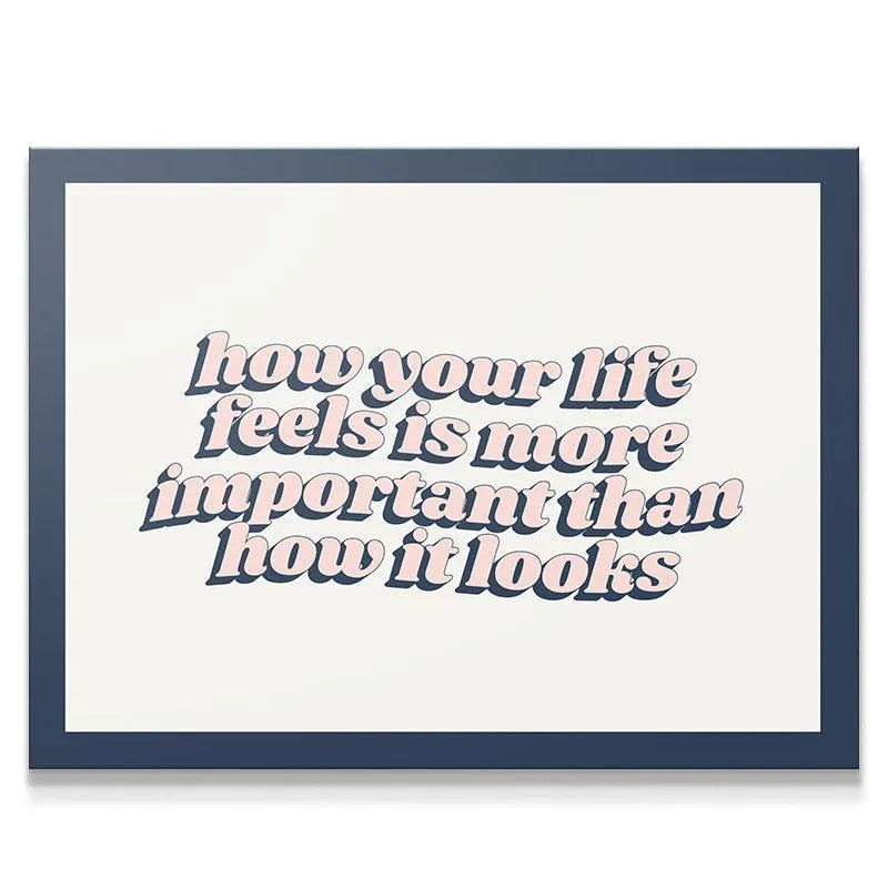 Close-up texture of the "how your life feels" quote on archival paper emphasizing internal Life.