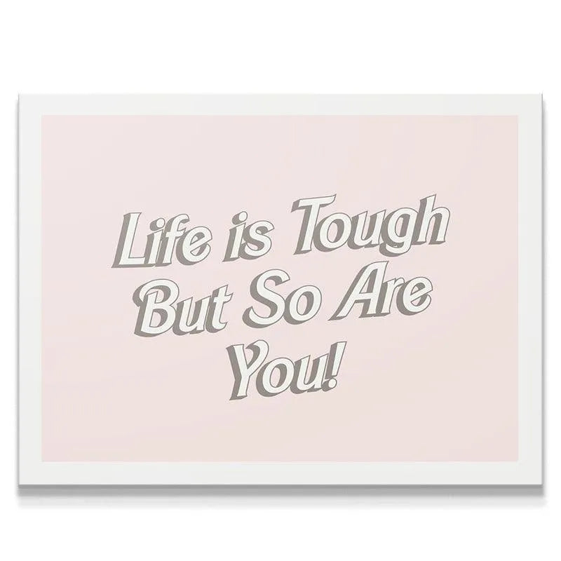 Close-up view of the stylized text showing 'Life is Tough' typography texture and 3D shadowing.