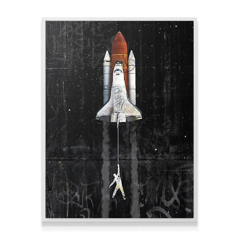 Textural detail of the dark, graffiti-covered cosmic background surrounding the 'Lift Off' scene.