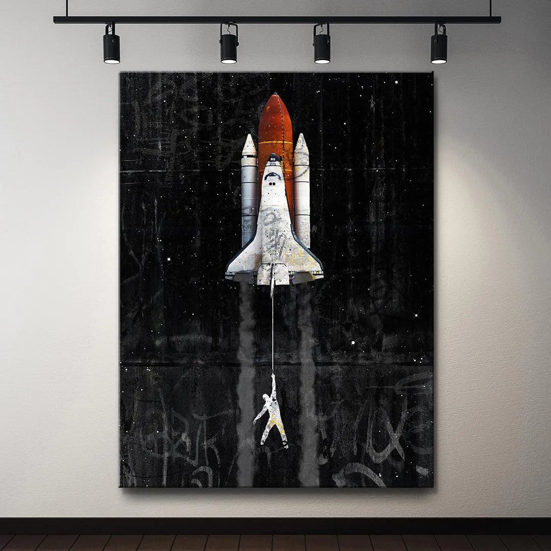 Angled view of the Space Shuttle's exhaust trails creating motion beneath the artistic 'Lift Off'.