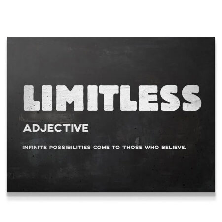 Close-up view of the textured, chalk-effect typography showcasing the word Limitless.