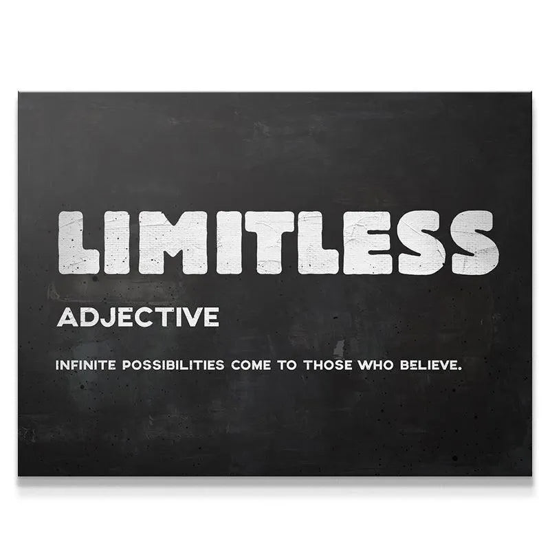 Close-up view of the textured, chalk-effect typography showcasing the word Limitless.