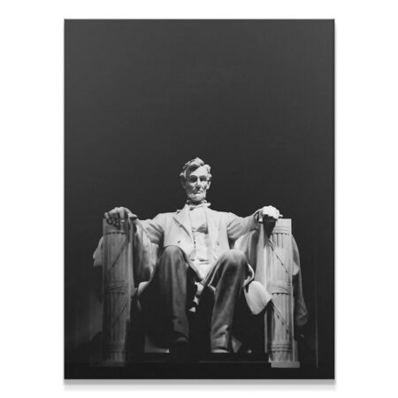 Black and white close-up of Abraham Lincoln statue inside the Lincoln Memorial.