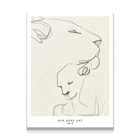 Full view of the 'Lioness - White' minimalist print, featuring black line work on a speckled white background.