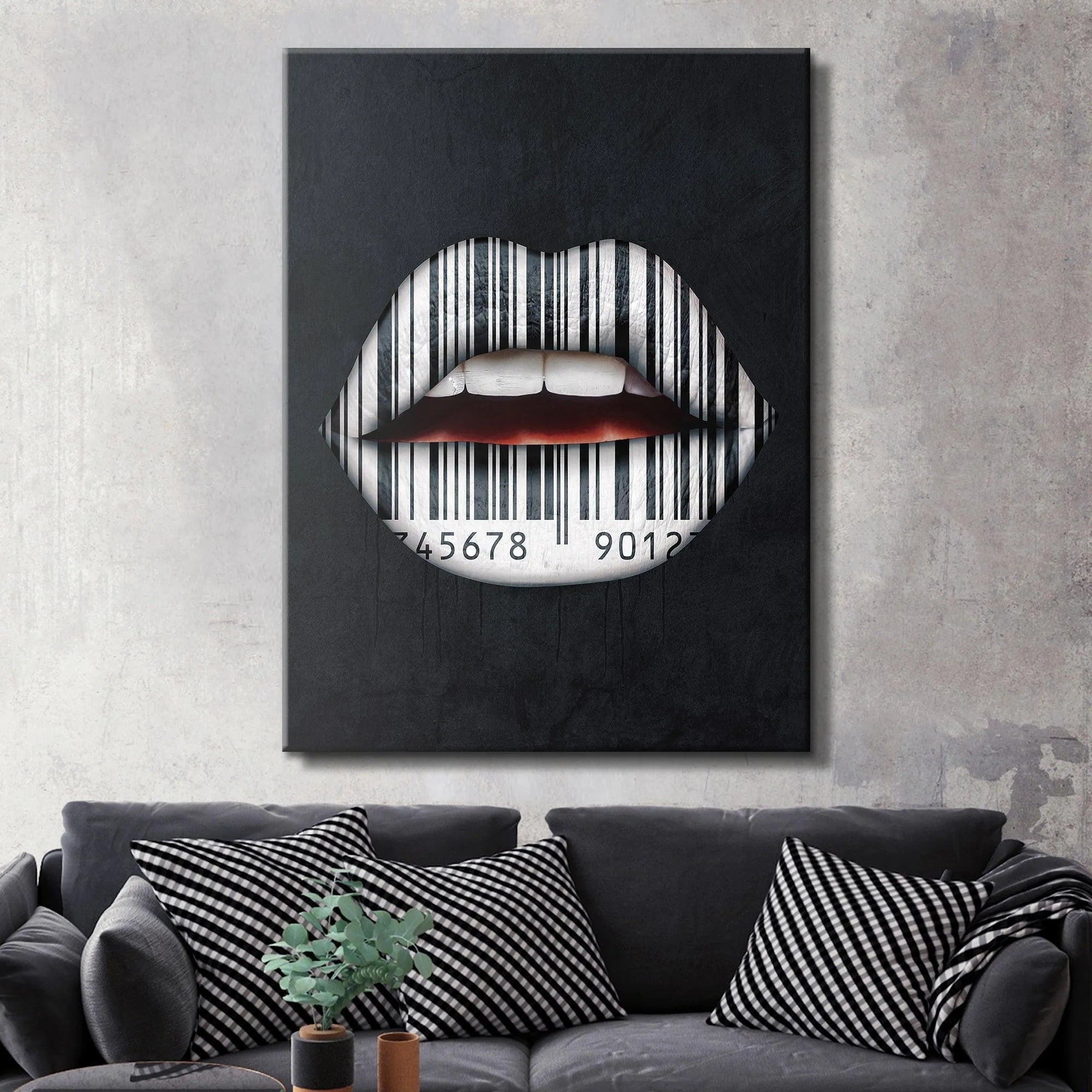 Visual of the stark black and white contrast in the Lips Are Sealed design.