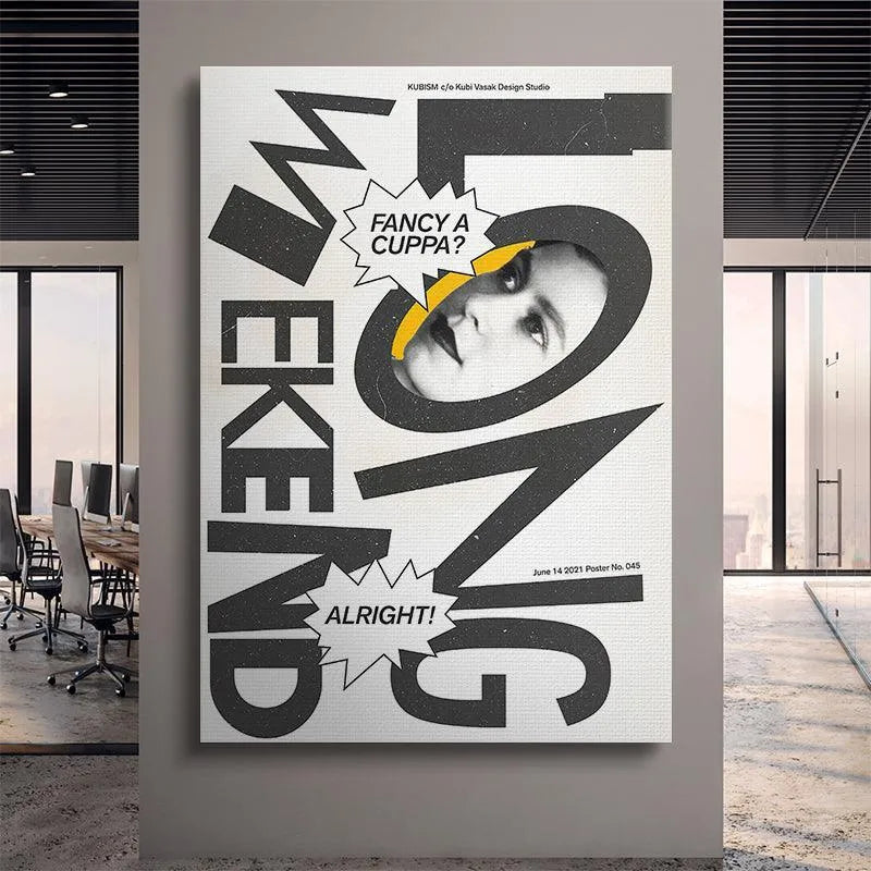 Studio shot of the finished 'Long Weekend' poster mounted flat, showcasing the entire composition.