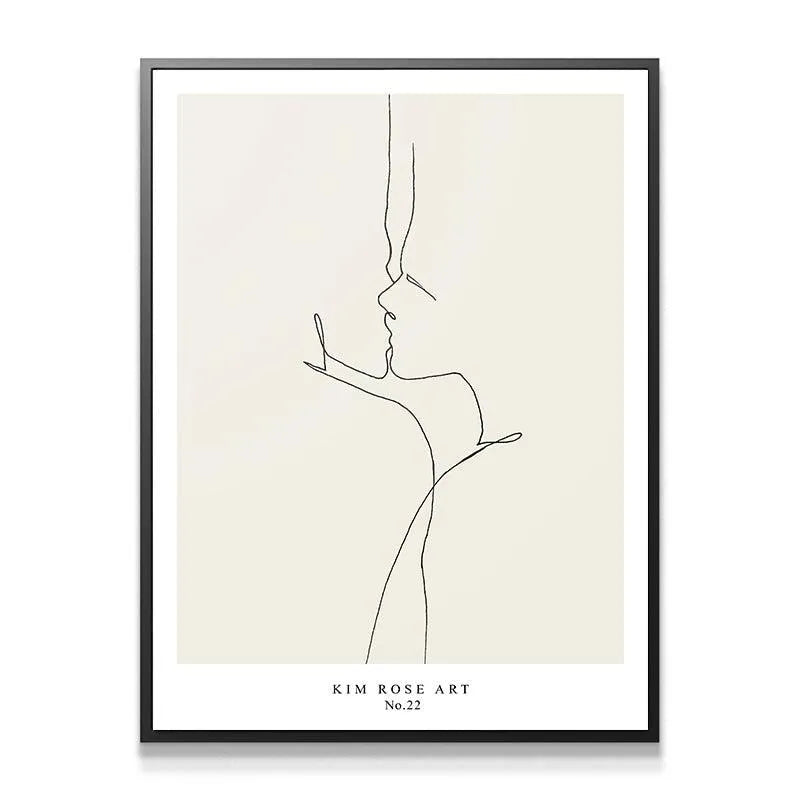 Full framed view of the Lovers - White minimalist line art in a bright living room setting.
