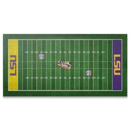 Overhead view of the detailed LSU - Full Field replica showing all yard markers and official branding.