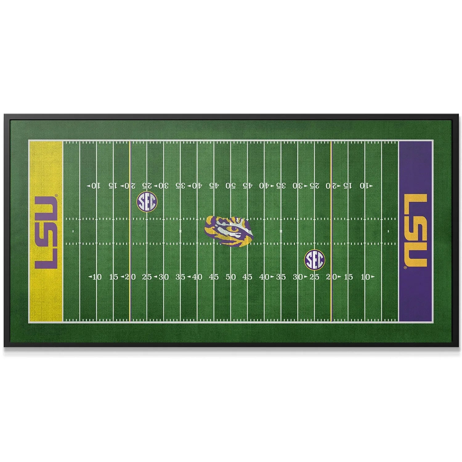 Close-up of the Tiger Eye logo at the 50-yard line on the LSU - Full Field product.