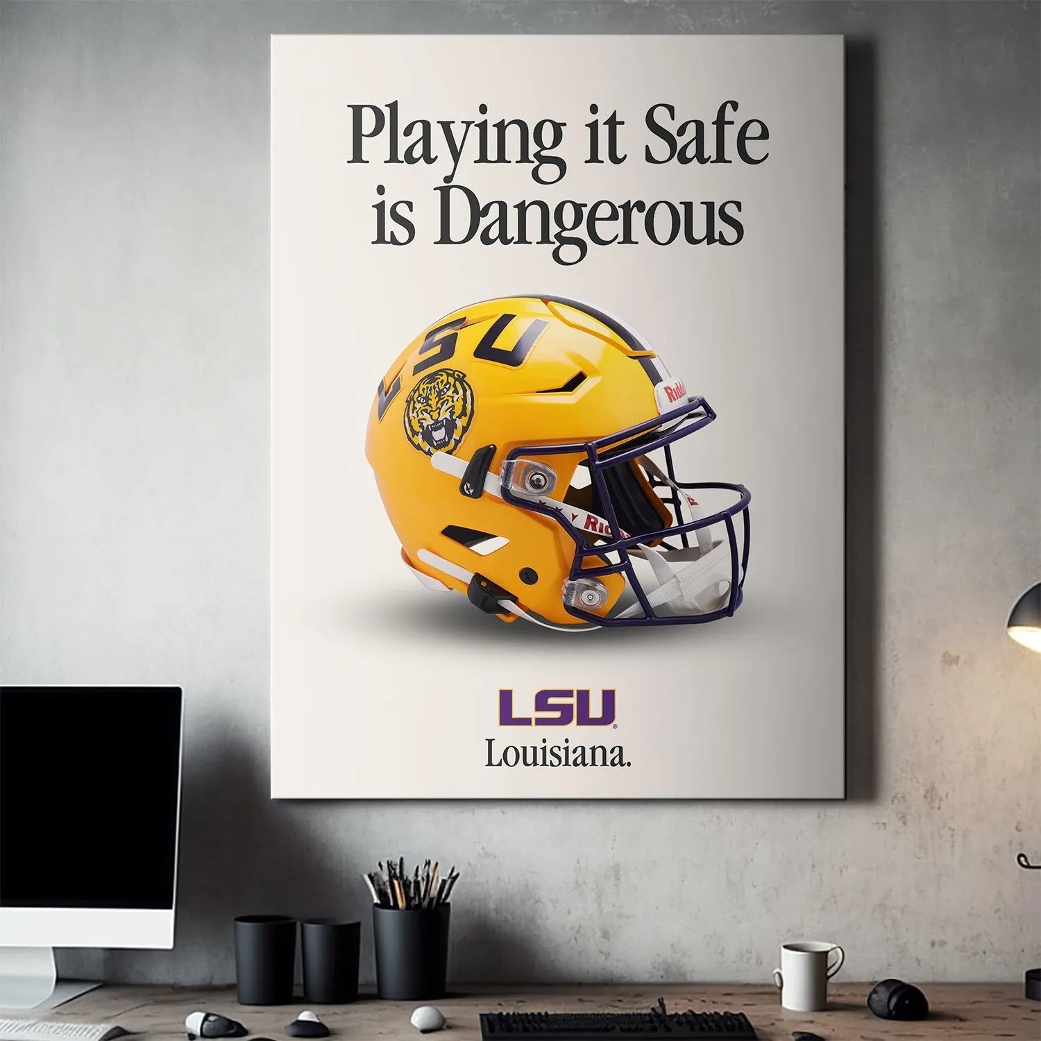 Detailed texture view emphasizing the premium print quality and sharp lines of the LSU - Playing It Safe V2 design.