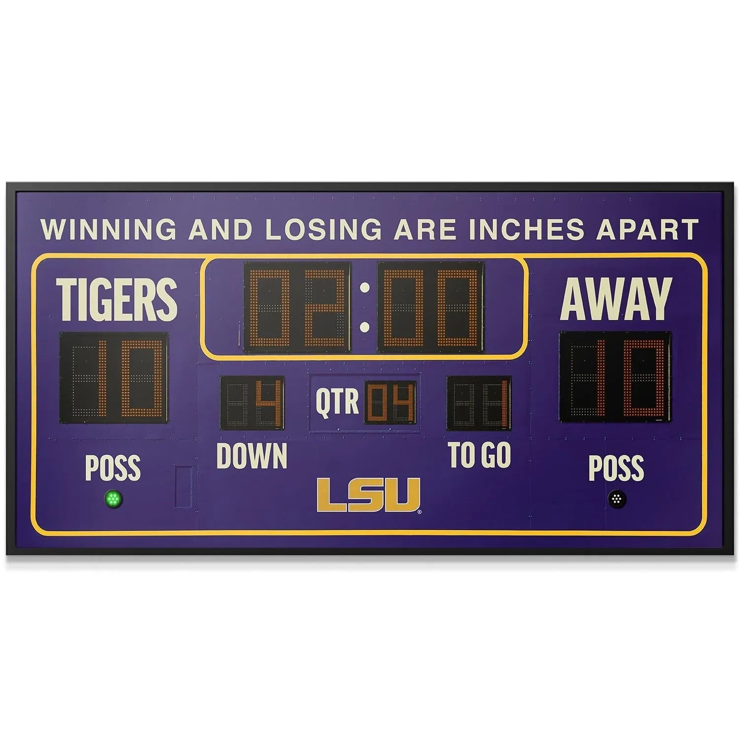 High-angle shot highlighting the deep purple background texture of the LSU - Scoreboard canvas.