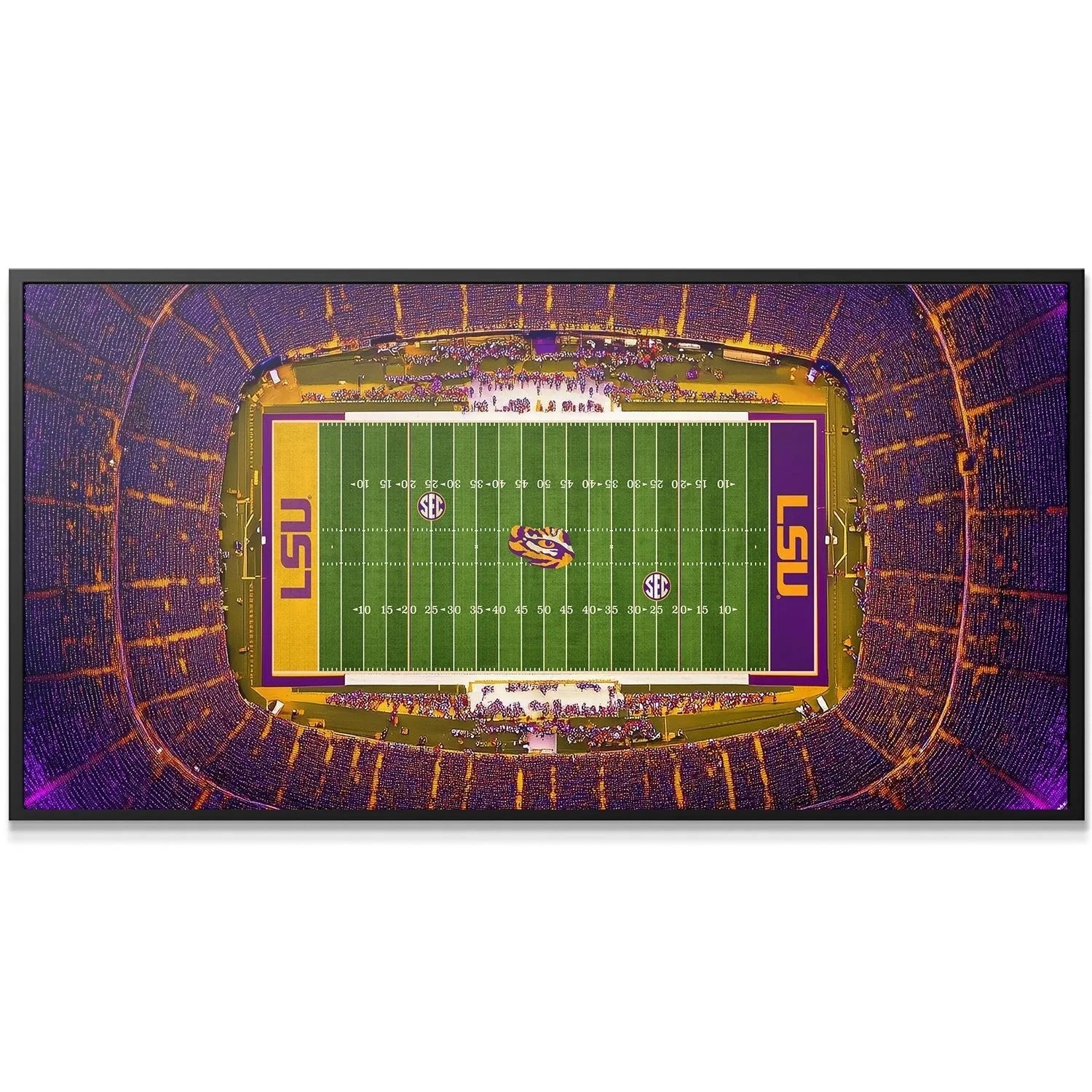 Close-up on the 50-yard line detail of the playing field at LSU - Stadium.