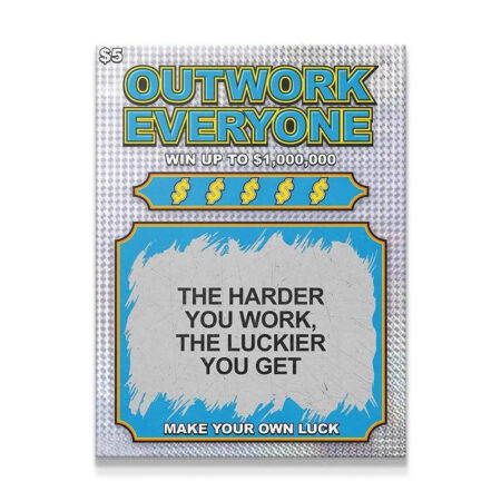 Full overhead view of the holographic motivational Lucky Ticket print