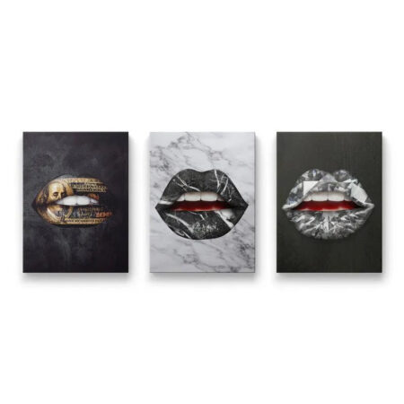 Full view of the three-piece gallery wall art set: Luxury Lips Bundle.