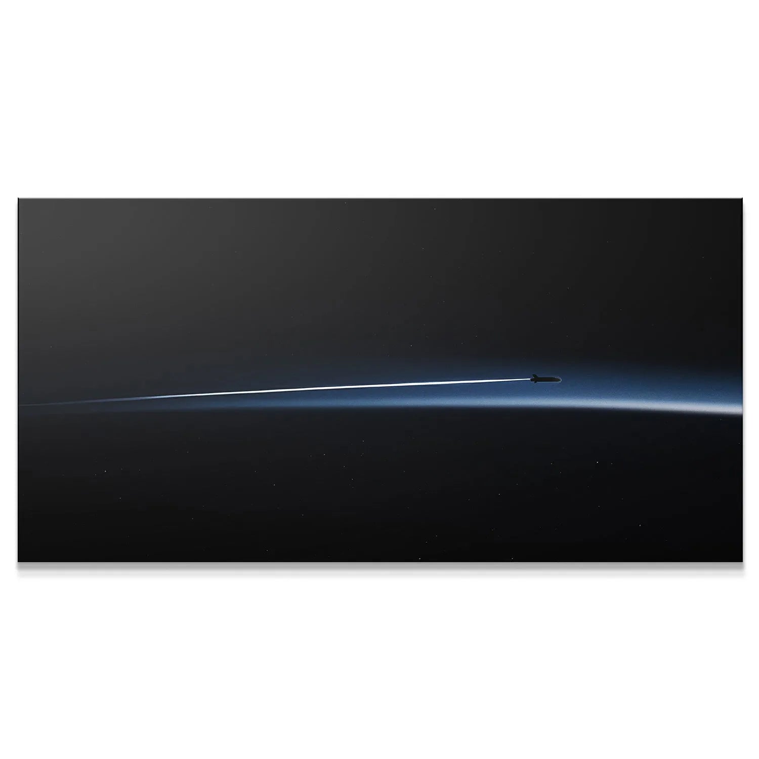 Panoramic view of the Mach 10 flight path against the dark horizon, symbolizing extreme speed.