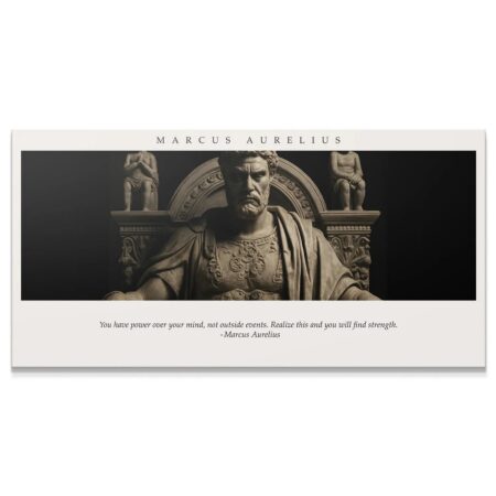 Full view of the seated Roman statue print, Macus Aurelius - Power Over Mind.