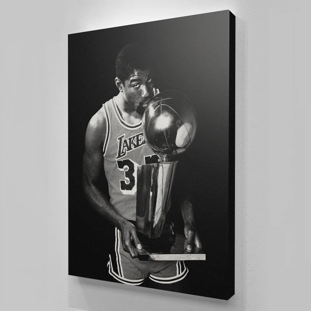 Triumphant profile angle of Magic Johnson - Magic Kiss, showing emotional intensity after victory.