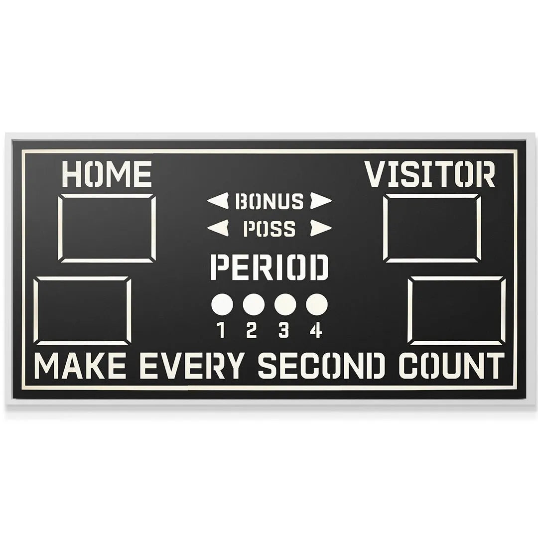 Corner angle shot emphasizing the textured matte black surface of the sign, reminding us to Make Every Second Count.