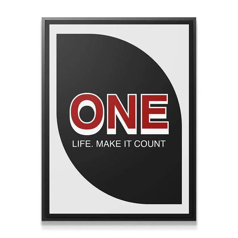 Close-up texture shot showing the crisp, high-quality print of the red lettering on the 'Make It Count' poster.