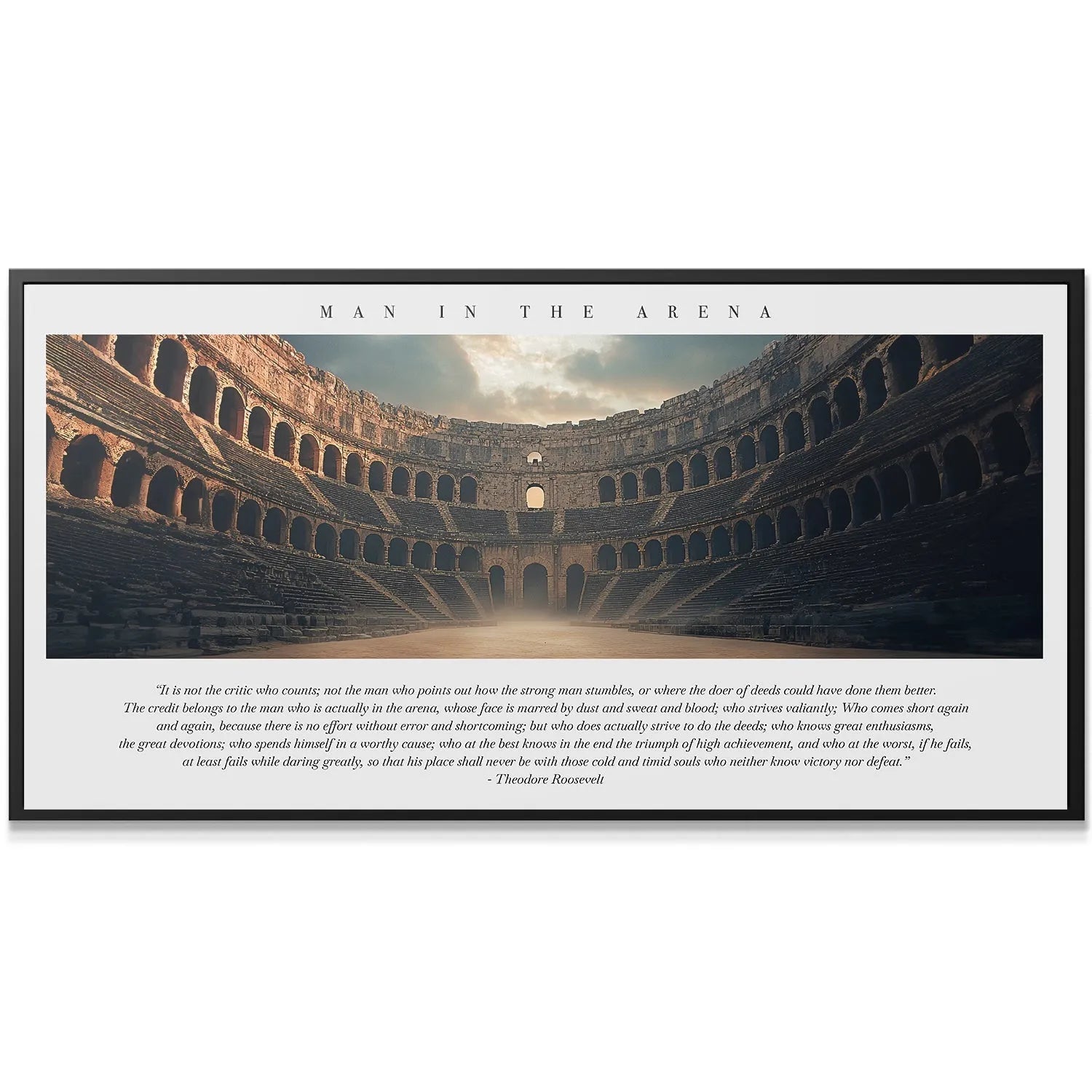 Close-up of the ancient tiered seating texture within the 'Man In The Arena' wall art.
