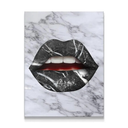 Close-up of glossy 'Marble Lips' artwork emphasizing the realistic shine on the lower lip.