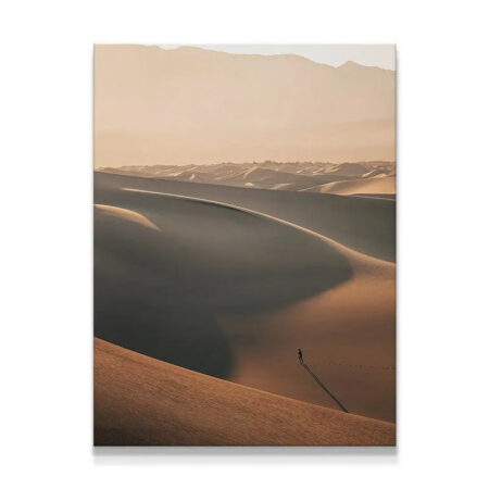 Solitary figure walking across immense desert dunes, capturing the isolation of 'Mars Walker'.