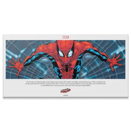 Dynamic artwork capturing the superhero's dramatic pose and outstretched arms for Marvel - Spider-Man - Great Responsibility.