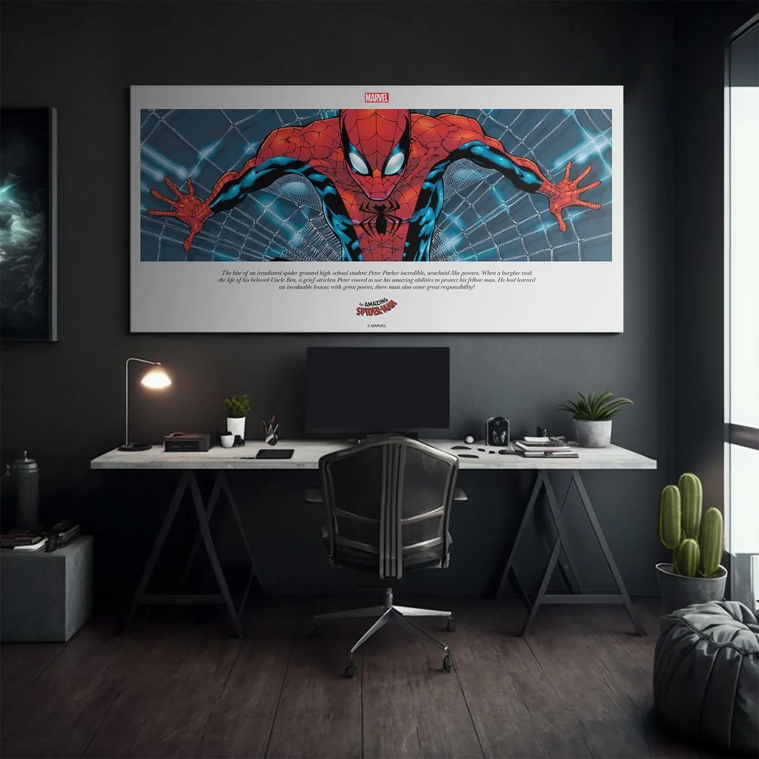 High-contrast shot highlighting the vibrant red and deep blue suit colors of the Marvel - Spider-Man - Great Responsibility design.
