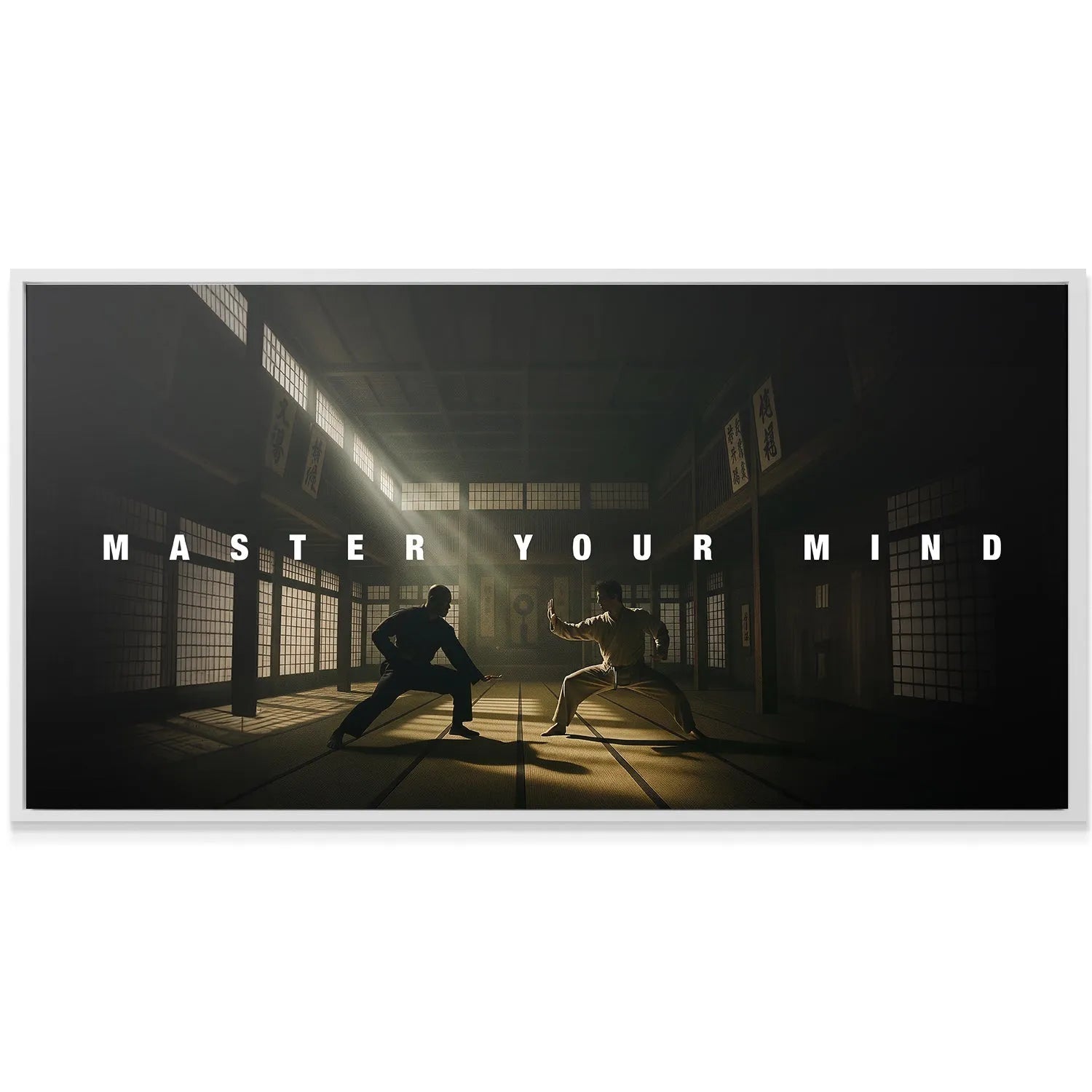 Close-up detail showing the silhouetted figure in a low defensive stance in Master Your Mind artwork.