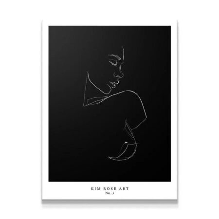 Full vertical view of the Mathild N.3 - Black minimalist female profile line art print.