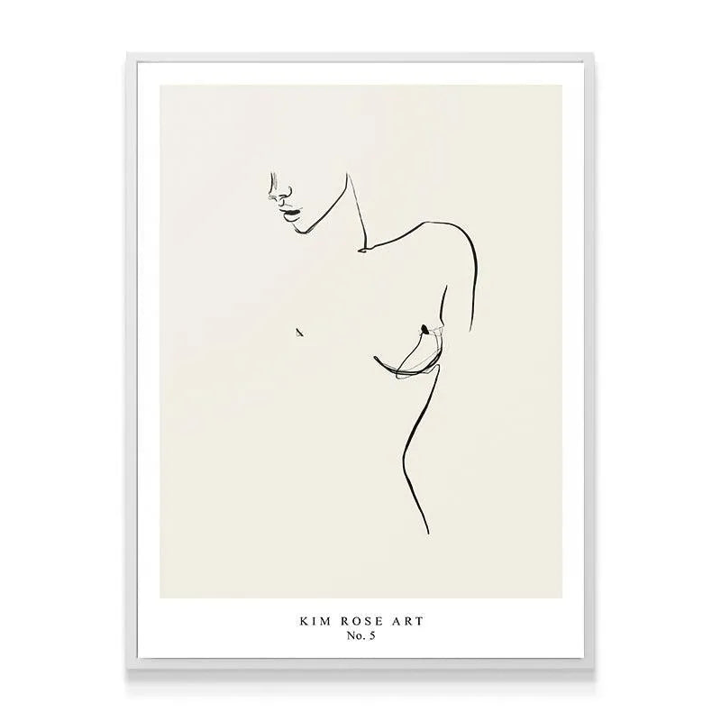 Side profile angle of the contemporary nude sketch in the Mathild - White print.