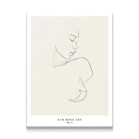 Elegant minimalist continuous line art print Mathilde N.3 - White, full vertical view.