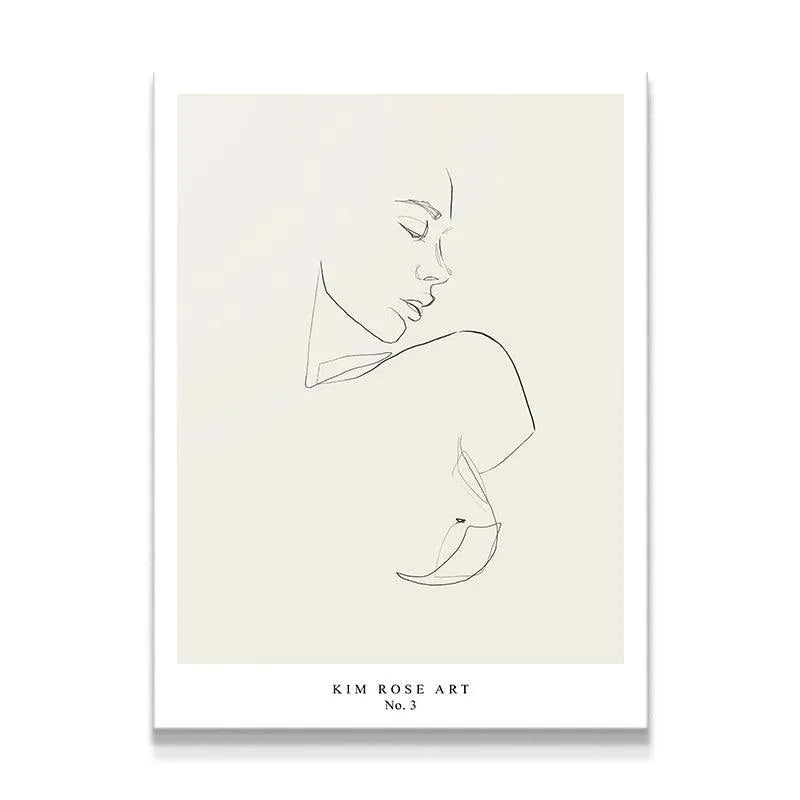 Elegant minimalist continuous line art print Mathilde N.3 - White, full vertical view.