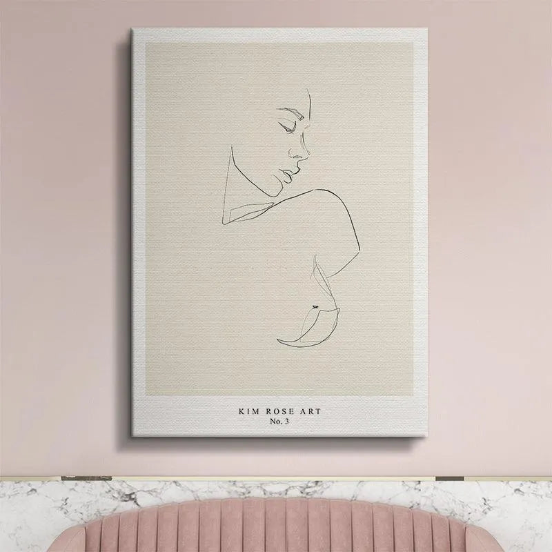 Lifestyle shot of the framed Mathilde N.3 - White art displayed in a modern, sunlit living room.