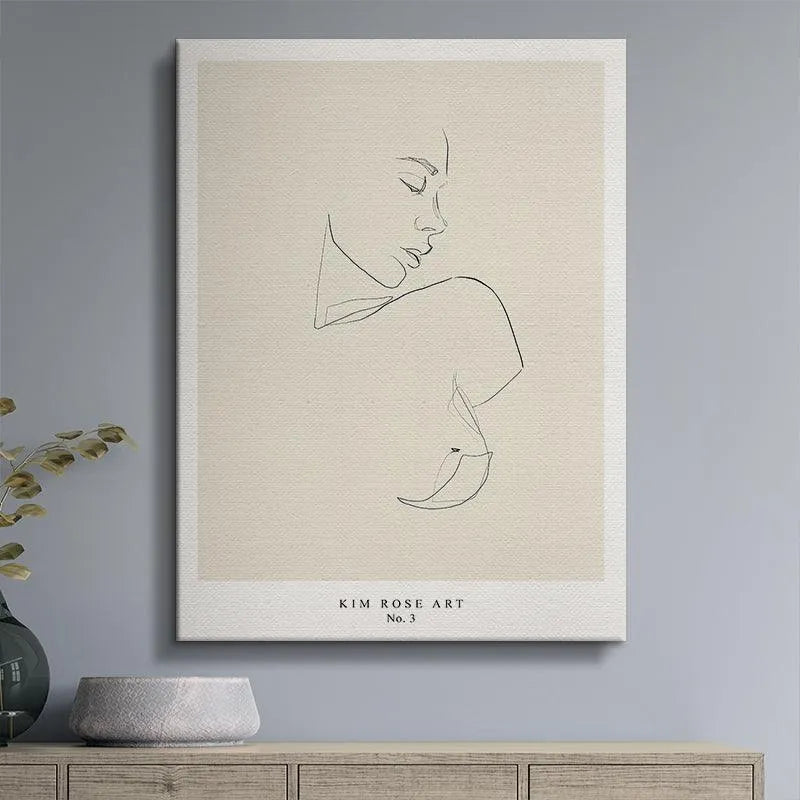 Detail view highlighting the fine, crisp black line work defining the figure in Mathilde N.3 - White.